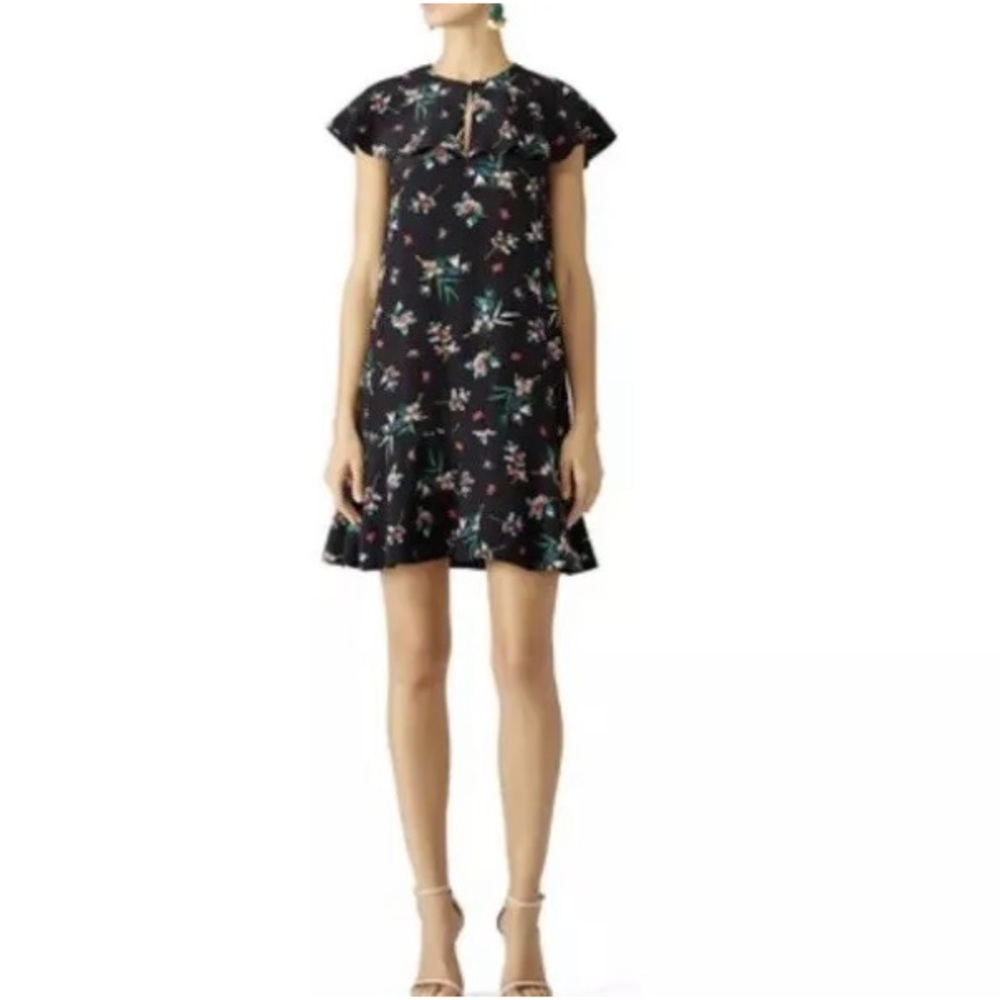 RED Valentino Dress 46 Black Multi Floral Bouquet Shift Mini Ruffle Women’s $795